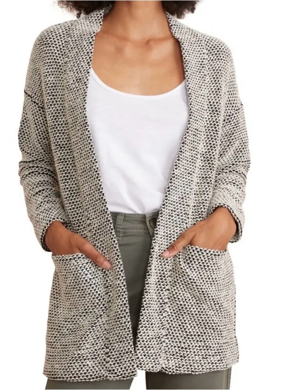 Marine Layer Black & Cream Marled Open-Front Cardigan